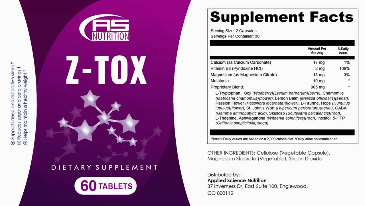 Z-Tox weight loss supplement Facts